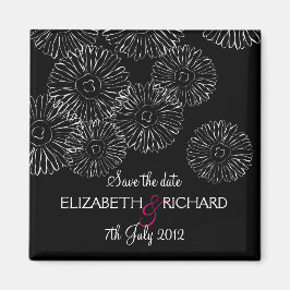 Svart och vitt vår blommor "Spara datumet" Magnet