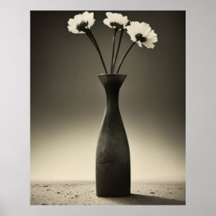 Svart och vitt vas och blommor poster