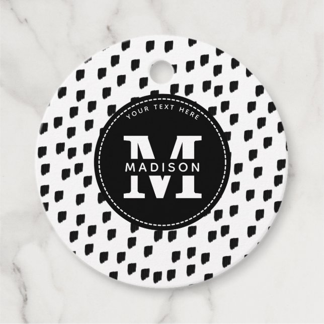 Svart och vitt vattenfärgspensel, Monogram Gåvor Etiketter (Framsida)