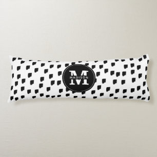Svart och vitt vattenfärgspensel, Monogram Kroppskudde