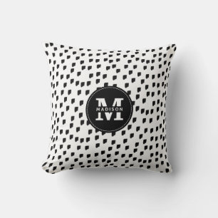 Svart och vitt vattenfärgspensel, Monogram Kudde
