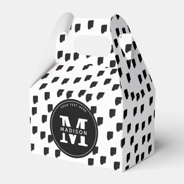 Svart och vitt vattenfärgspensel, Monogram Presentaskar (Framsidan Sidan)