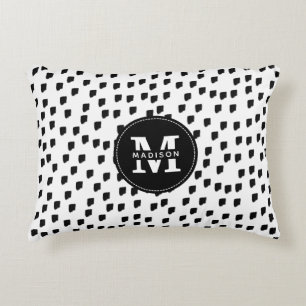 Svart och vitt vattenfärgspensel, Monogram Prydnadskudde