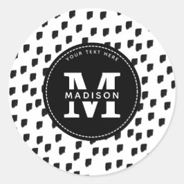 Svart och vitt vattenfärgspensel, Monogram Runt Klistermärke