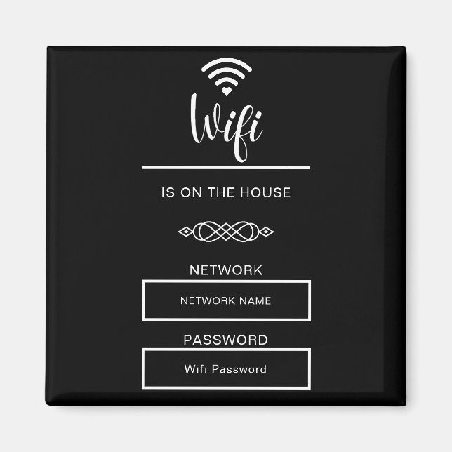 Svart och vitt WiFi-lösenord för hemmet Magnet (Framsidan)