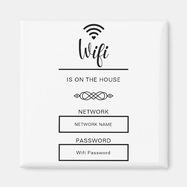 Svart och vitt WiFi-lösenord för hemmet Magnet (Framsidan)