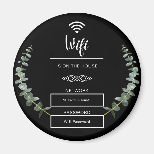 Svart och vitt WiFi-lösenord för hemmet Magnet (Framsidan)