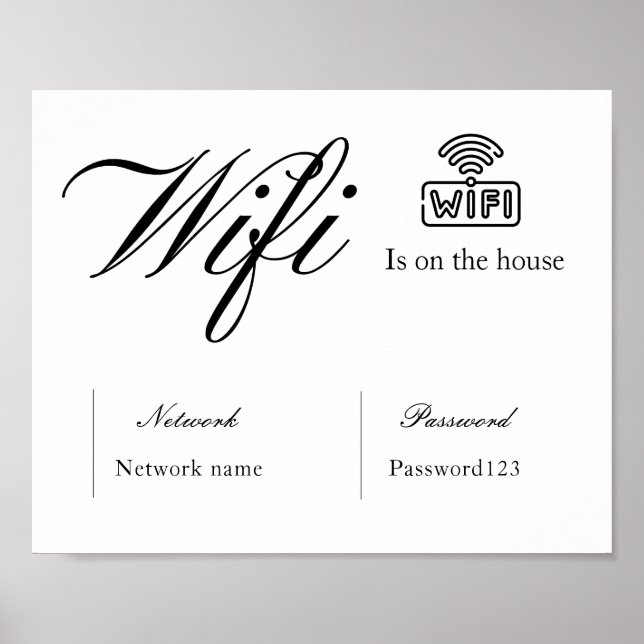 Svart och vitt WiFi-lösenord och nätverkstecken Poster (Framsidan)