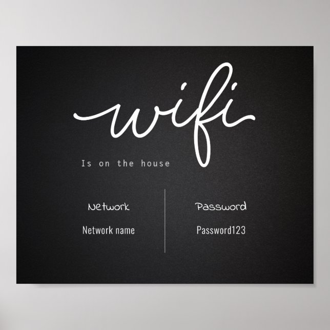 Svart och vitt WiFi-lösenord och nätverkstecken Poster (Framsidan)