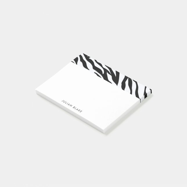 Svart och vitt Zebra-djurutskrift Anpassa Post-it Block (Vinklad)