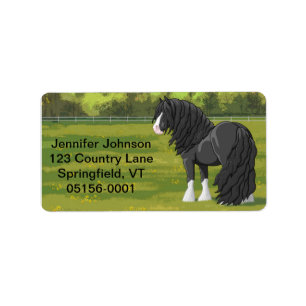Svart och vitt zigenarvanner Tinker Draft Horse Adressetikett