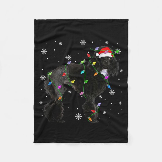 Svart Odle Hund Julbelysning Rolig Santa Hatt Gör Fleecefilt (Framsidan)