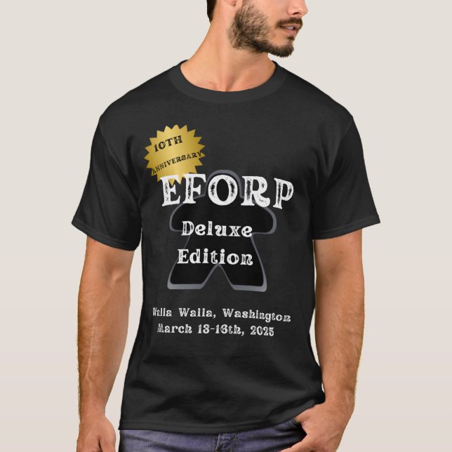 Svart officiell EFORP 2025 Meeple T Shirt (Framsida)