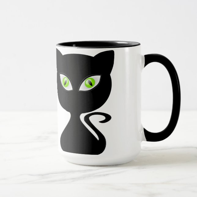 Svart ögon för grönt för design för kattkoppkaffe mugg (Höger)