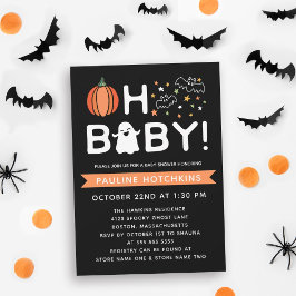Svart Oh Baby Pumpa Halloween Babyfirande Inbjudningar