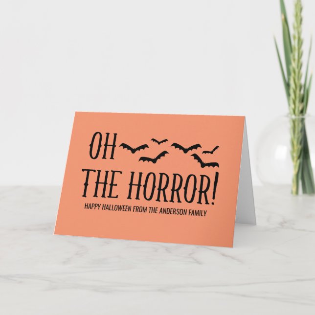 Svart Oh kortet för fasaHalloween hälsning Kort (Framsida)