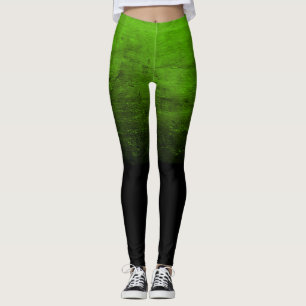 Svart Ombré Distressed Struktur - Grön Leggings