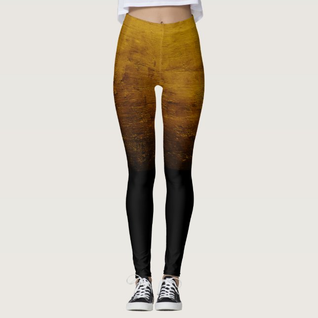 Svart Ombré Distressed-struktur - Guld Leggings (Framsida)