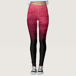 Svart Ombré Distressed Struktur - Röd Leggings