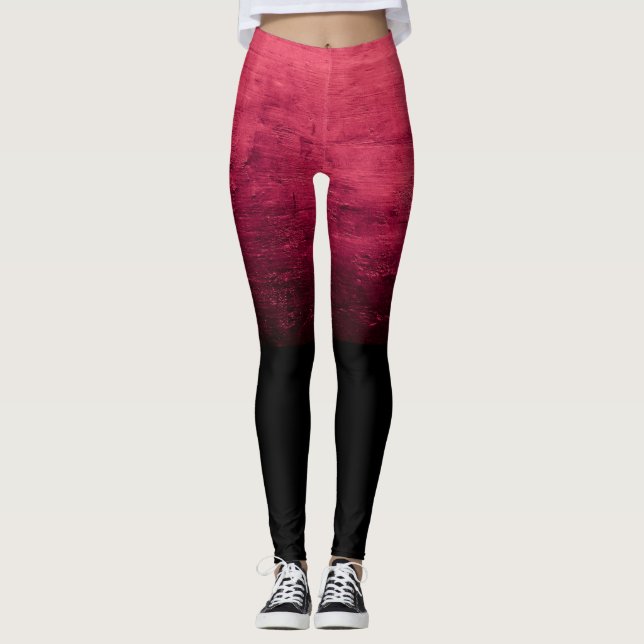Svart Ombré Distressed Struktur - Röd Leggings (Framsida)