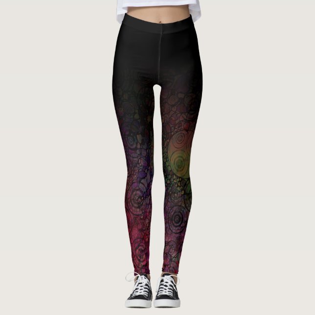 Svart Ombre med färgrikt cirklar Grungy abstrakt Leggings (Framsida)
