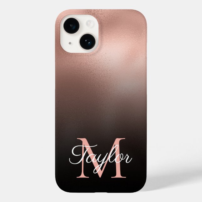 Svart Ombre Rosa Guld Folie Personlig Monogram (Baksida)