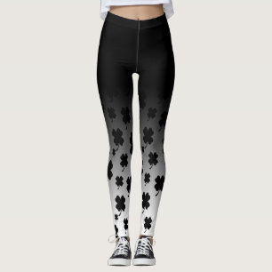 Svart Ombre & svart på lövklöver för vit 4 Leggings