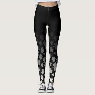 Svart Ombre & vit på svart Shamrock Leggings