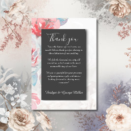 svart onyx-Blommigt, vattenfärgsblomma bröllop Tack Kort