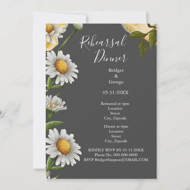 Svart onyx retro Margaret Blomhearsal middag Inbjudningar (Framsida)