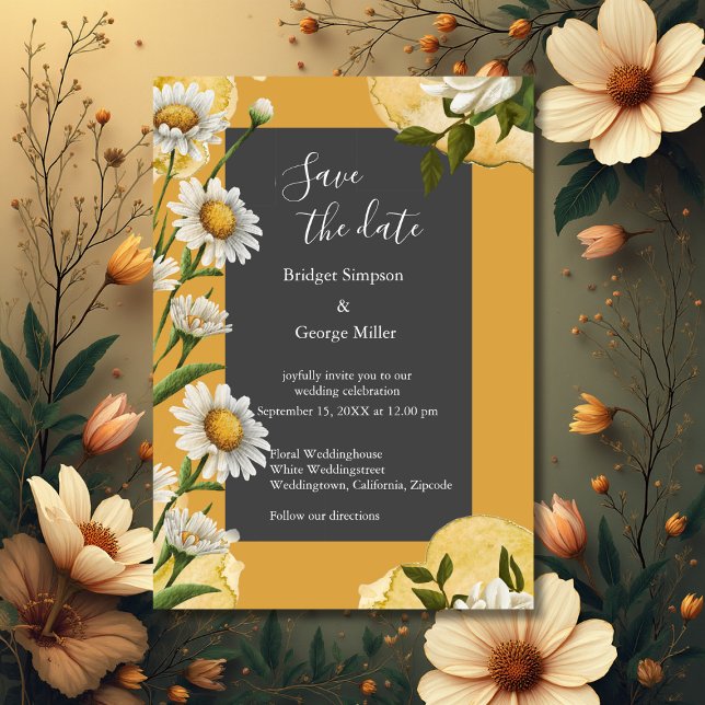 svart onyx retro vit orange Margaret blomma Inbjudningar (Skapare uppladdad)