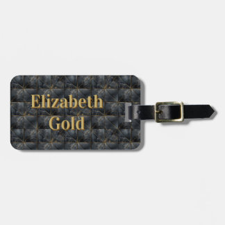 Svart Onyx Rutigt Mönster Namn Monogram Bagagebricka