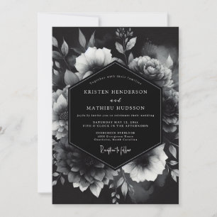 Svart Opulent Blommig Romantisk Bröllop Inbjudningar