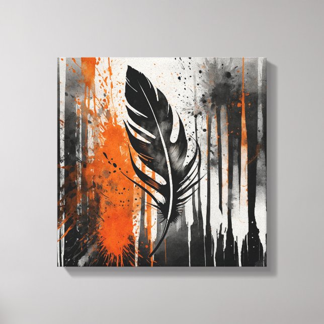 Svart Orange Abstrakt ludd Vattenfärgvägg konst Canvastryck (Framsida)