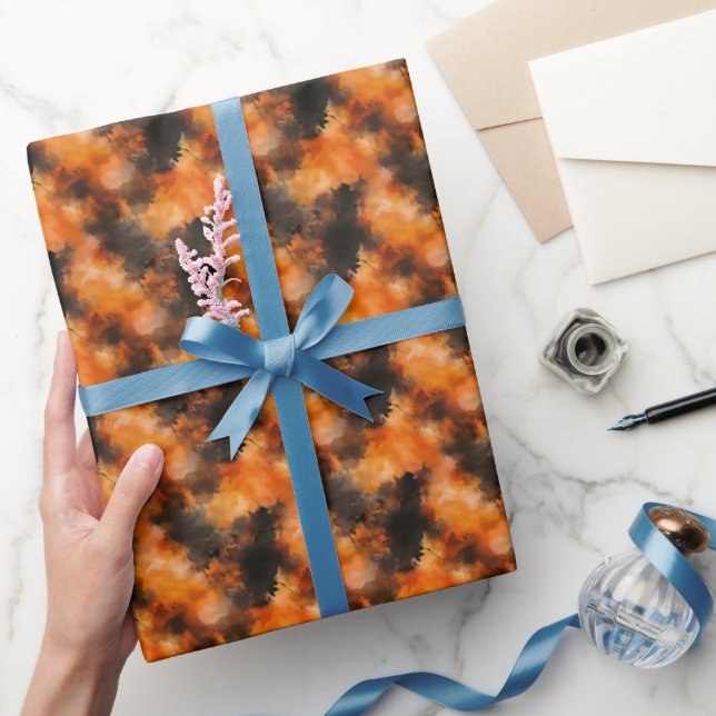 Svart & Orange Abstrakt  Presentpapper (Gifting)