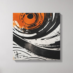 Svart Orange Abstrakt Watercolor wall art Canvastryck
