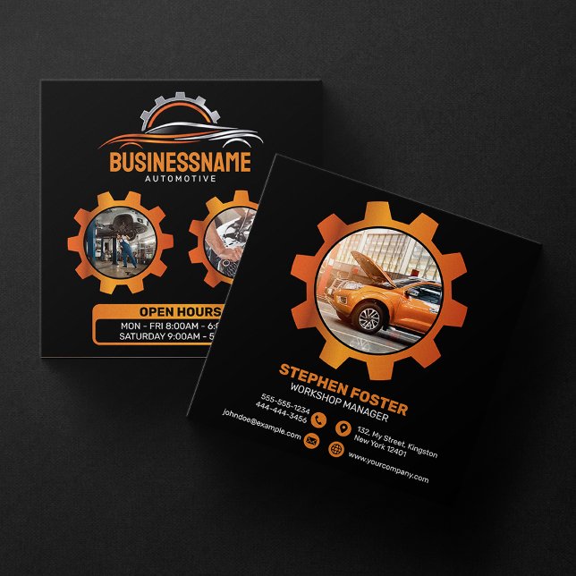 Svart, Orange Auto Detailing Bilar Reparation Ford Fyrkantigt Visitkort (Skapare uppladdad)
