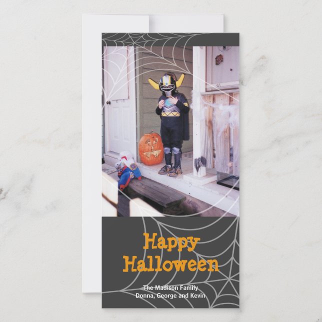 Svart orange av klibbigt spindelnät Halloween häls Julkort (Framsida)