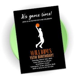 Svart Orange Basketball Birthday-inbjudan Inbjudningar