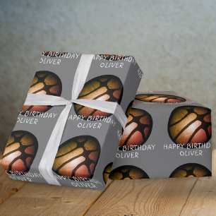 Svart Orange Basketboll Sport Födelsedag Presentpapper