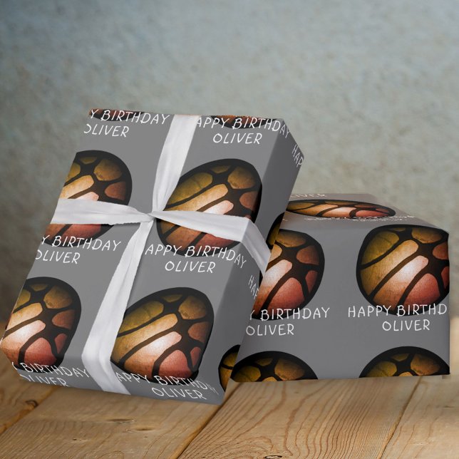 Svart Orange Basketboll Sport Födelsedag Presentpapper (Skapare uppladdad)