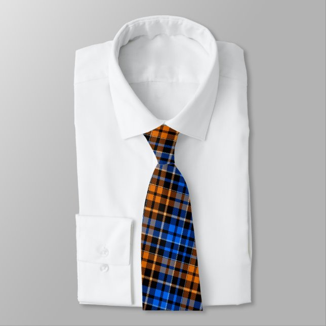 Svart Orange Blå Plaid Tartan Design  Slips (Bunden)
