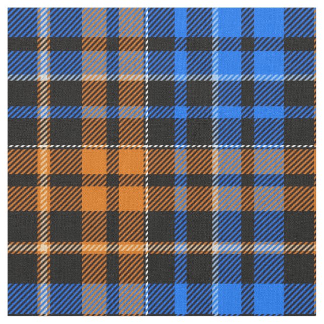 Svart Orange Blå Plaid Tartan Design  Tyg (Närbild)