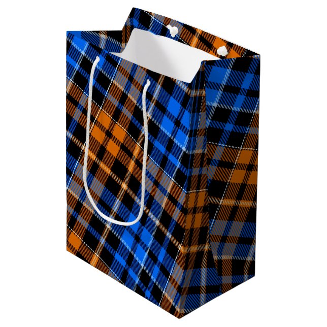 Svart Orange Blå Rutig Tartan Design  (Framsidan Vinklad)