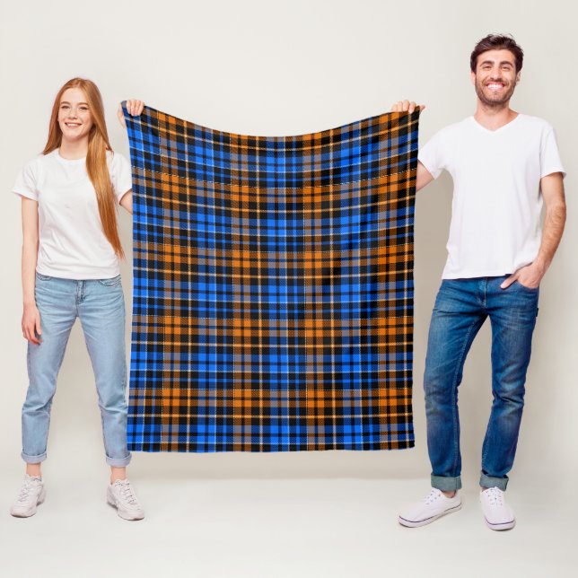 Svart Orange Blå Rutig Tartan Design  Fleecefilt (På plats)