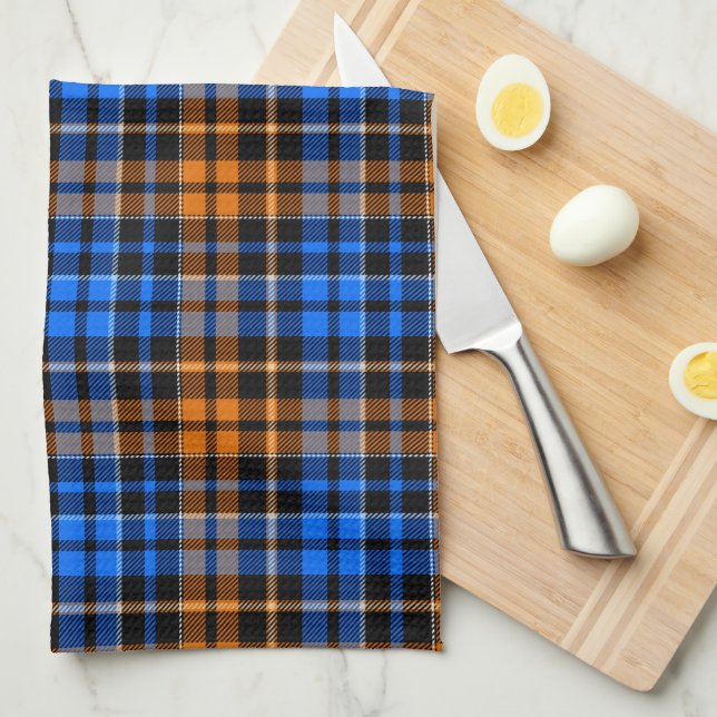 Svart Orange Blå Rutig Tartan Design  Kökshandduk (Vikt i Fjärdedel)