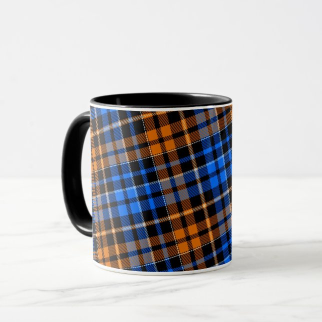 Svart Orange Blå Rutig Tartan Design  Mugg (Framsida vänster)