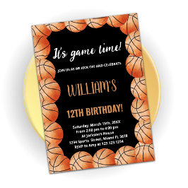 Svart Orange Bollar Basketball Birthday-inbjudning Inbjudningar