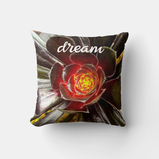 Svart Orange Cactus Photo Dream Quote-skript fet Kudde (Framsida)