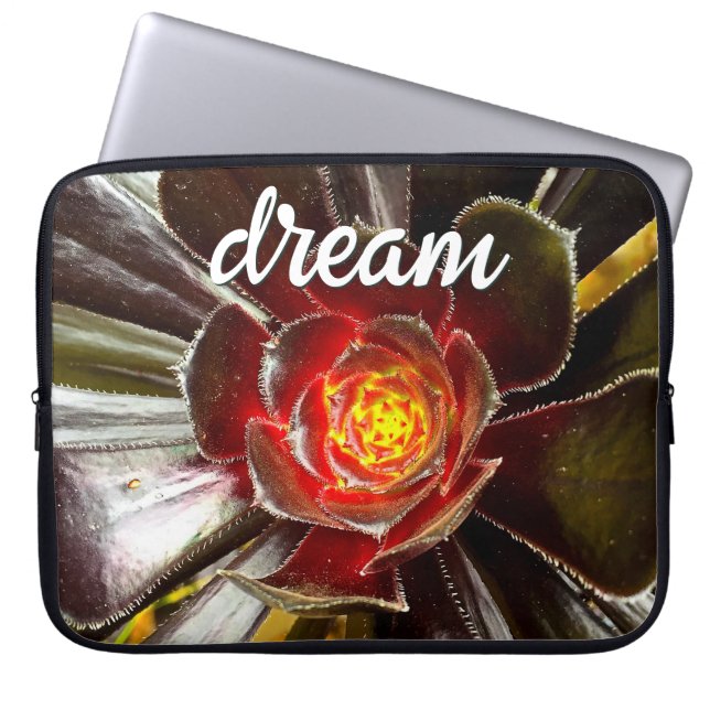 Svart Orange Cactus Photography Dream Quote Script Laptop Fodral (Framsidan)